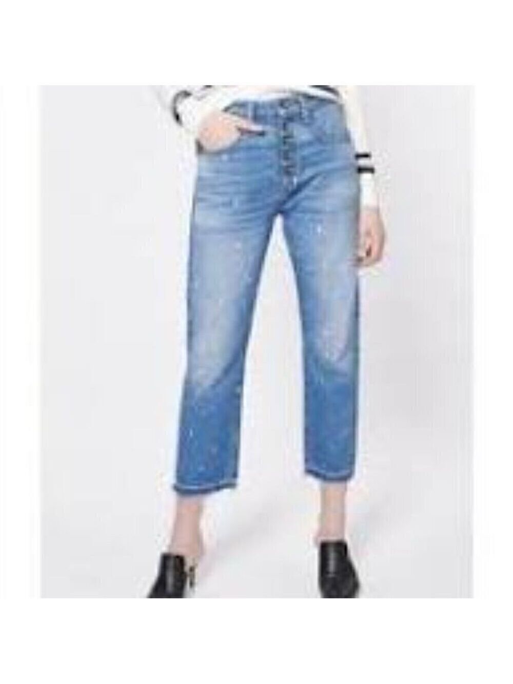 Veronica Beard Ines Girlfriend Paint Splatter Button Fly Jeans Size 26
